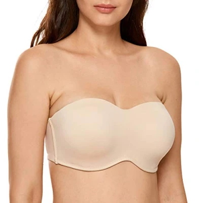 Bild av DELIMIRA Dam Sömlös Bygel Bandeau Minimizer Strapless Bh För Stora Busted Kvinnor Beige 75E