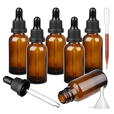 Bild av Amber glasflaska med glaspipett, 6 x 20 ml droppflaskor påfyllningsbara för aromaterapiblandningar av eteriska oljor