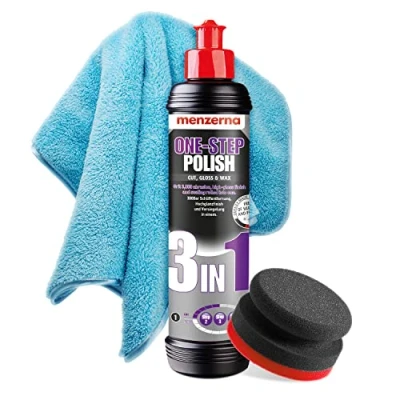 Bild av detailmate Bilpoleringsset för nybörjare Menzerna Medium Cut Politur One Step Polish 3 in 1 + Garage Freaks appliceringssvamp, poleringssvamp poleringsduk i mikrofiber, lång lugg