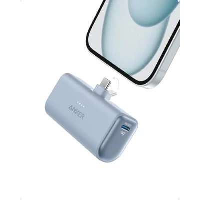 Bild av Anker Nano Powerbank, 5000mAh, 22.5W power bank, built in foldable USB C connector, compatible with Samsung S22/23, Note 20/10 series, LG, Huawei, iPad ProAir, AirPods and others (blue)