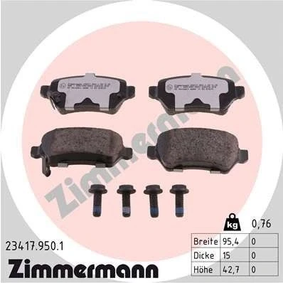 Bild av ZIMMERMANN 23417.950.1 Jeu de plaquettes frein avec indicateur d&#039;usure vis/boulons la photo correspond au contenu livraison