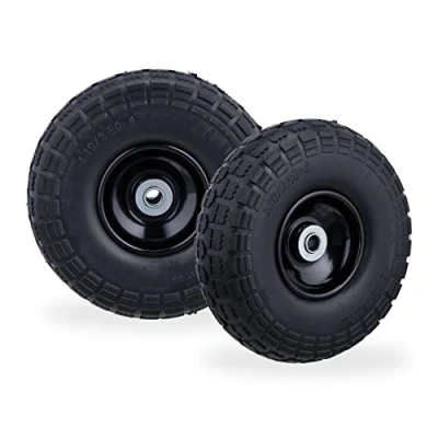 Bild av Relaxdays 8 x säckkärrhjul, punkteringssäkra massiva gummidäck, 4,1/3,54, 16 mm axel, upp till 150 kg, H D: 26 8,5 cm, svart