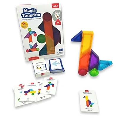 Bild av KEBO Magnetisk Tangram 3D, pedagogiskt spel, pussel med 7 byggstenar och 54 utmaningar att få (magic)