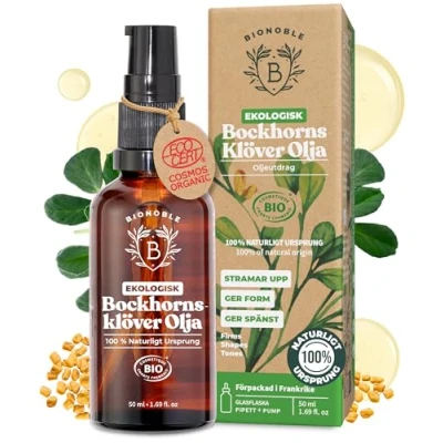Bild av EKOLOGISK FENUGREEK OLJA Oljeutdrag av Bockhornsklöverfrön &amp; Solrosolja Kropp, Byst, Rumpa, Hår, Naglar Vegan Cruelty Free Glasflaska + Pipett Pump (50ml)