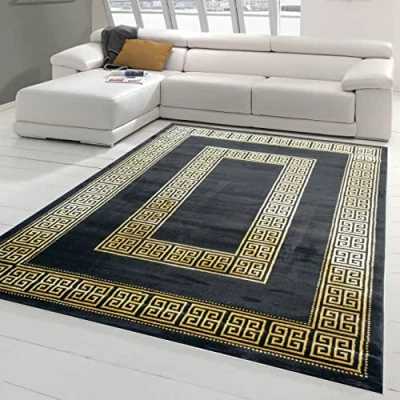 Bild av Matta dröm klassisk gästrumsmatta i elegant design med kant svart guld, storlek 200 x 290 cm