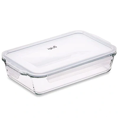 Bild av Igluu Matlåda Lasagneform i glas med lufttätt Snap Lock Stor rektangulär ugnssäker bakform BPA fri, Säker att använda mikrovågsugn, ugn, frys och diskmaskin 2,2L (Laga frysa)