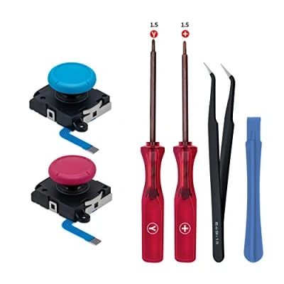 Bild av Tolesum Switch Joycon 3D Joystick analog reparationssats för NS Switch/Switch OLED Joy Con/Switch Lite Controller med Reparationsverktyg Röd och Blå