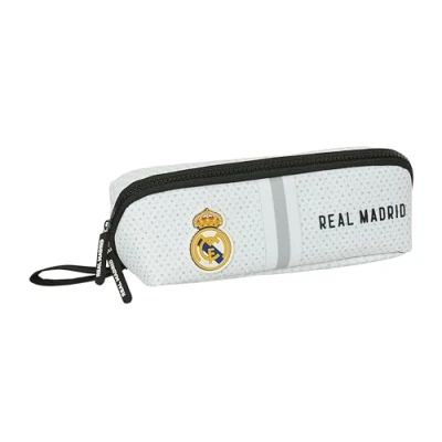 Bild av REAL MADRID 1:a UTRUSTNING 24/25 Stort fyrkantigt fodral, barnfodral, lämpligt för skolbarn, bekväm och mångsidig, kvalitet styrka, 22 x 10 cm, färg Vit/grå, Estándar,