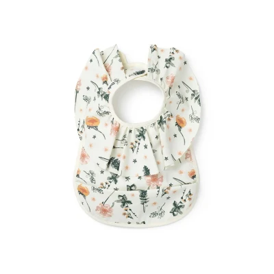 Bild av Elodie details babyhaklapp med uppsamlingsbricka tvättbar skandinavisk design vattentät Meadow Blossom, vit/rosa