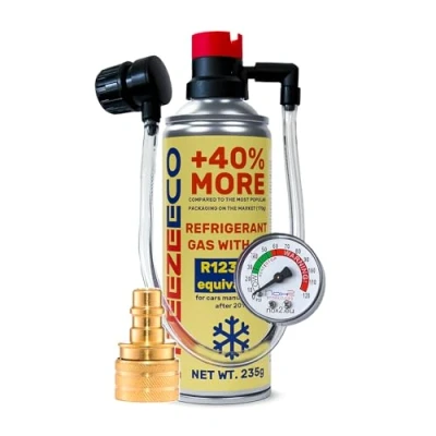 Bild av kylmedel r1234yf, klimagas klimatsystemtätningsmedel för bil r1234yf 1 burk 2in1 köldmedium 235 g med integrerad tryckslang manometer och adapter