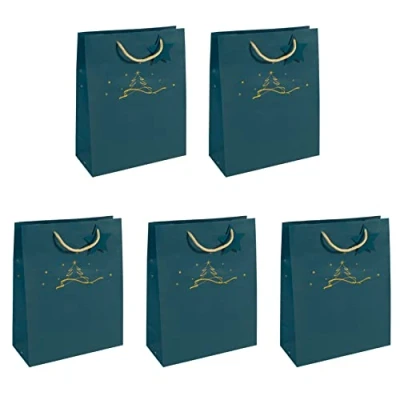 Bild av Sigel GT034/5 stora papperspresentpåsar 33 x 26 cm set om 5 petrolblå jul &quot;Julträd&quot;