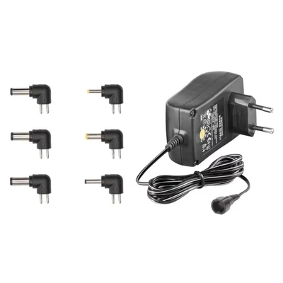 Bild av Goobay 53998 universal strömförsörjning 3 V 12 max. 27 W med adapter 2 x uttagskontakt och 4 DC kontakt, 600 mA strömförsörjning, svart