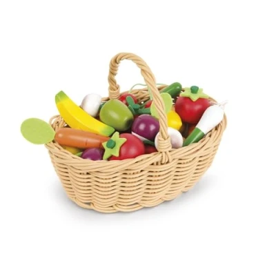 Bild av Janod 24 Piece Fruits and Vegetables Basket Imitation Shopping Ideal for Playing Merchandising From 3 Years Old, J05620