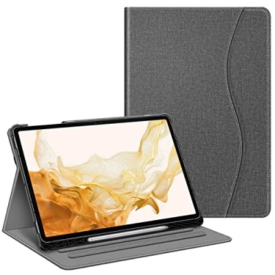 Bild av Fintie Fodral för Samsung Galaxy Tab S8 Plus 2022/S7 FE 2021/S7 2020 12,4 tum, multivinkel folio skyddsfodral med S pennhållare dokumentfack och automatisk sömn/väckningsfunktion, mörkgrå