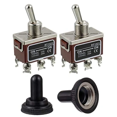 Bild av BOJACK RT1321 vippströmbrytare 125 V 20 A 250 15 DPDT ON 6 terminalstift med vattentät metalllock (paket 2 st)