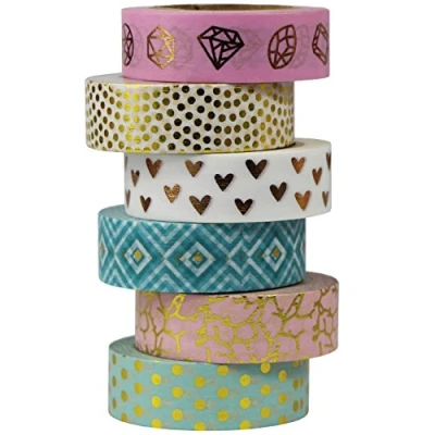 Bild av UOOOM 6 rullar Washi tejp, självhäftande dekorativt papper, maskeringstejp, scrapbooking