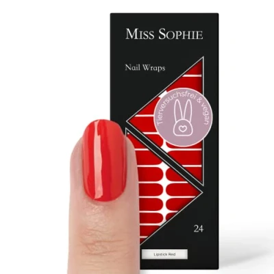Bild av Miss Sophie nagelfolie Lipstick Red, enfärgad, röd, 24 ultratunna självhäftande långvariga nagelfolier