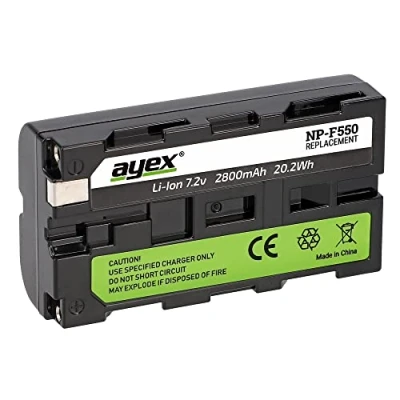 Bild av Li Ion batteri ayex NP F550 med info chip för Sony Camcorder 100% kompatibel, hållbar, pålitlig, låg självurladdning, skydd mot kortslutning, överspänning och överhettning, utan minneseffekt