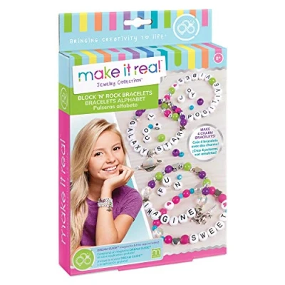 Bild av Make It Real Block n’ Rock Bracelets. DIY Alphabet Letter Beads &amp; Charms Bracelet Making Kit for Girls. Arts and Crafts to Design Create Unique Tween Bracelets with Letters,