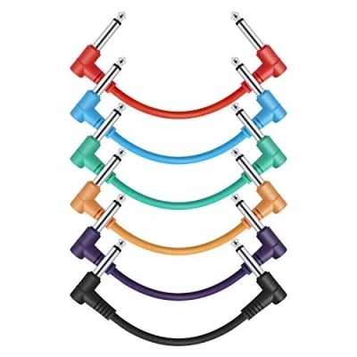 Bild av Åska 15 cm gitarrpatchkabel 6 pack, TS 1/4 tum högervinklad till