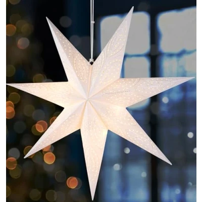Bild av BRUBAKER 60 cm Pappersjulstjärna att Hänga LED Adventstjärna för Juldekoration och Fönster Pappersstjärna 3D med Timerfunktion Hängande Ljusstjärna Tändbar Batteri Vit