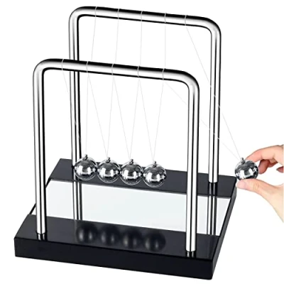 Bild av Evance Newtons Cradle Balance Ball, Science in Motion Newton balanserade bollar med balans svängande magnetiska rolig pendel stålboll kontor skrivbordsdekoration (svart och spegel)