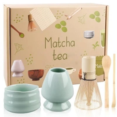 Bild av matcha set, kvast set med 5 delar, bambu tevisp, delat teset visp teceremoni och kvast, för matchapulver
