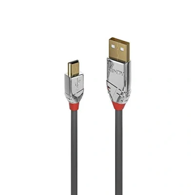 Bild av LINDY 36633 USB 2.0 typ A till mini B kabel, Cromo Line grå, 3 m