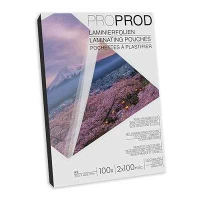 Bild av ProProd A3 lamineringspåse 2x100 Mikron, glans, paket med 100 ark, Förpackning kan variera