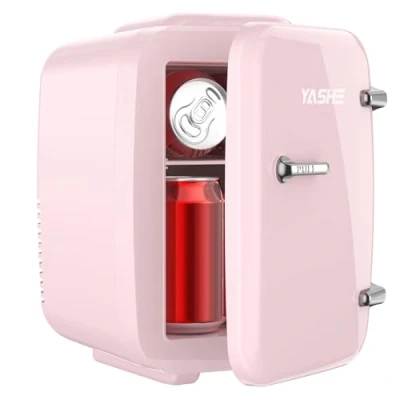 Bild av YASHE Minikylskåp, 4 l kosmetiskt litet kylskåp för sovrum, AC 220 V/DC 12 V bil, kyl och värme bärbar kontor, skrivbord (rosa)
