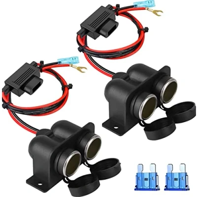 Bild av Cigarettändare socket, 12 V/24 V cigarettändaruttag för motorcykel ATV RV lastbil med 60 cm förlängning och säkring (modell 2022 (2 stycken)