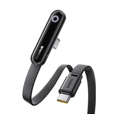 Bild av Baseus USB C Cavo con Angolo di 90, 100 W Typ su E Sport Luce ad Anello, 480Mbps, Alimentazione Floccato per iPhone16/16Pro/16Pro Max/15, Samsung S24U, Macbook, 1m