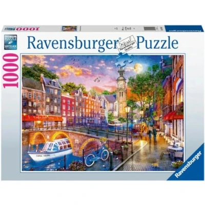 Bild av Ravensburger pussel solnedgång över Amsterdam 1 000 bitar för vuxna och barn från 14 år, vit