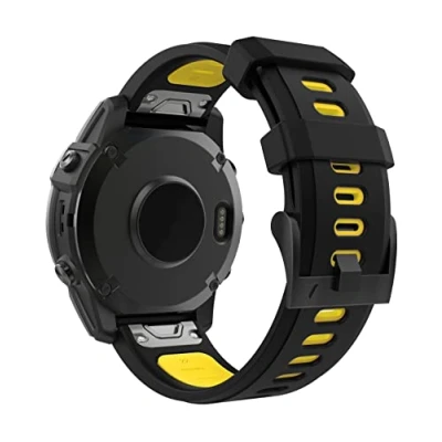 Bild av MoKo Watch Strap Compatible with Garmin Fenix 7/7 Pro/6/6 Pro/5/5 Plus/Forerunner 965/955/945/Instinct Solar/Instinct 2, Quick Fit 22mm Soft Silicone Replacement Band Sport Wristband, Black/Yellow