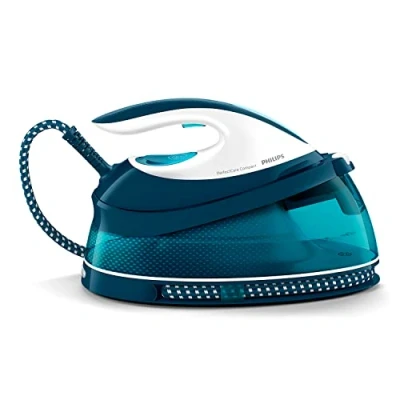Bild av Philips PerfectCare Compact Ångstation, 2 400 W, 400g ångpuff, 6,5 Bar Tryck, OptimalTEMP Teknik, 1,5L Tank, SteamGlide Stryksula, Blå/Vit (GC7844/20)