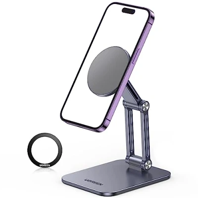 Bild av UGREEN Magnetiskt mobiltelefonstativ Magsafe telefonhållare Bord Fällbart iPhone stativ med metallringar Kompatibel 14 Pro Max,Pro/13/12/11 Case，Galaxy S23 Ultra,S23+,S23 etc (Grå)
