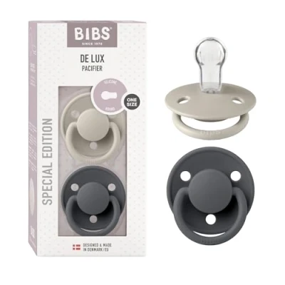 Bild av BIBS De Lux Napp 2 pack Silikon One Size Rund, Sand/Iron