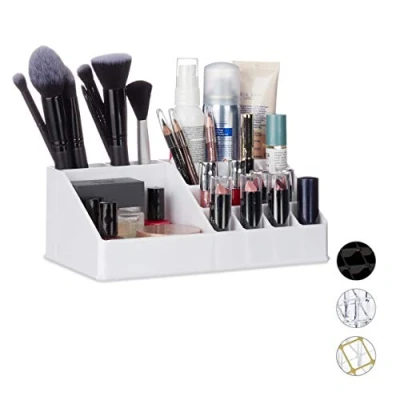 Bild av Relaxdays Akrylkosmetikaarrangör liten make up arrangör med 16 fack för smink och läppstift, vit