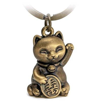 Bild av FABACH Lucky Cat Winkekatt Nyckelring Maneki Neko söt katt lyckobringare katthänge metall present, Antik brons, Einheitsgröße,
