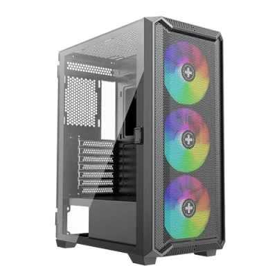 Bild av Xilence X613 XILENT BLADE II gaming PC hölje, 3 x 120 mm ARGB fläkt, ATX Midi Tower Case, Mesh Front Panel för bra Airflow och PWM/ARGB kontrollbräda, skruvlöst glassidepanel, svart