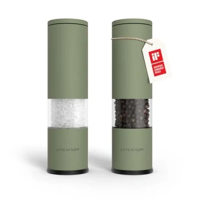 Bild av LARS NYSØM Salt och pepparkvarn 2 pack Manuell med justerbar keramisk malverk från grov till fin I Design kryddkvarnset (2 stycken) (Sage Green)