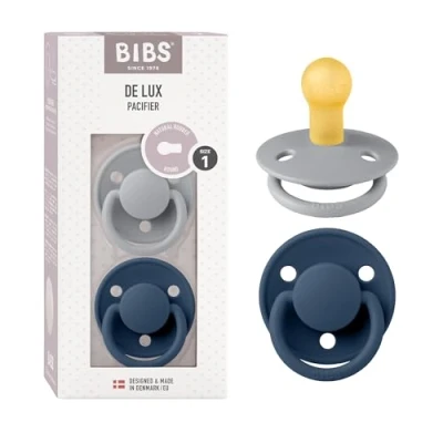 Bild av BIBS De Lux Napp 2 pack Latex Stl 1 Rund, Cloud/Steel Blue