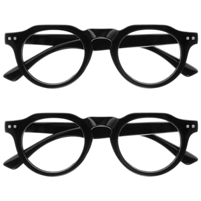 Bild av OPULIZE RIO blåljusblockerande läsglasögon platt topp ram män kvinnor fjädergångjärn B53, Glänsande svart 2 pack, +3.50 Magnification