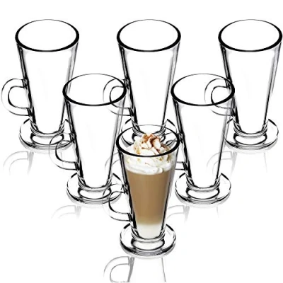 Bild av KADAX Latte macchiato glas, set om 6, 260 ml, kaffeglas med handtag, teglas av dricksglas för kaffe, te, cappuccino, cocktail, vatten, juice, iste, glasset