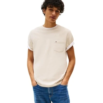 Bild av Tommy Hilfiger herr Essential solid ficka t tröja MW0MW37283 S/S shirt, Beige (tidningspapp), M, (tidningspapper), M