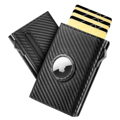 Bild av YESIIW smal Minimalistisk läderplånbok för män, Kolfiber, Zweifach gefaltet,