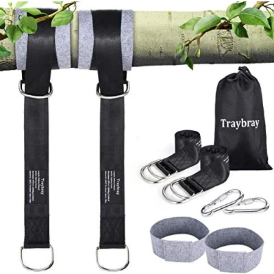 Bild av Traybray Hängmattefäste (Höft 1 000 kg), gungfäste, tung belastning av slitstark polyester, hängande gungbälte med 2 karbinhakar och D ringar, trädskyddsduk, förvaringsväska