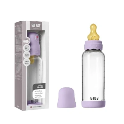 Bild av BIBS Glass Boheme Baby Bottle Round Latex Medium Flow Violet Sky 240 ml