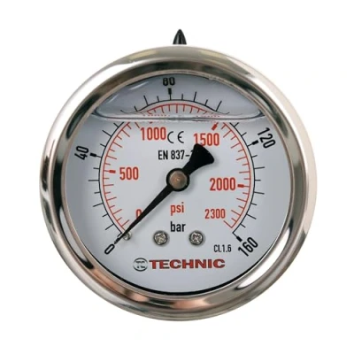 Bild av Manometer glycerin fylld 63 mm 0160 bar 2300 PSI 1/4 tum tryckdisplay