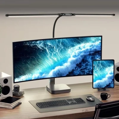 Bild av CHENBEN Kraftfull LED skrivbord, 24 W PC skärmlampa, 75 cm klämma 5 ljusstyrka 10 färgtemperaturer, svanhalsslang, justerbart ljus, för design, läsning, ritning